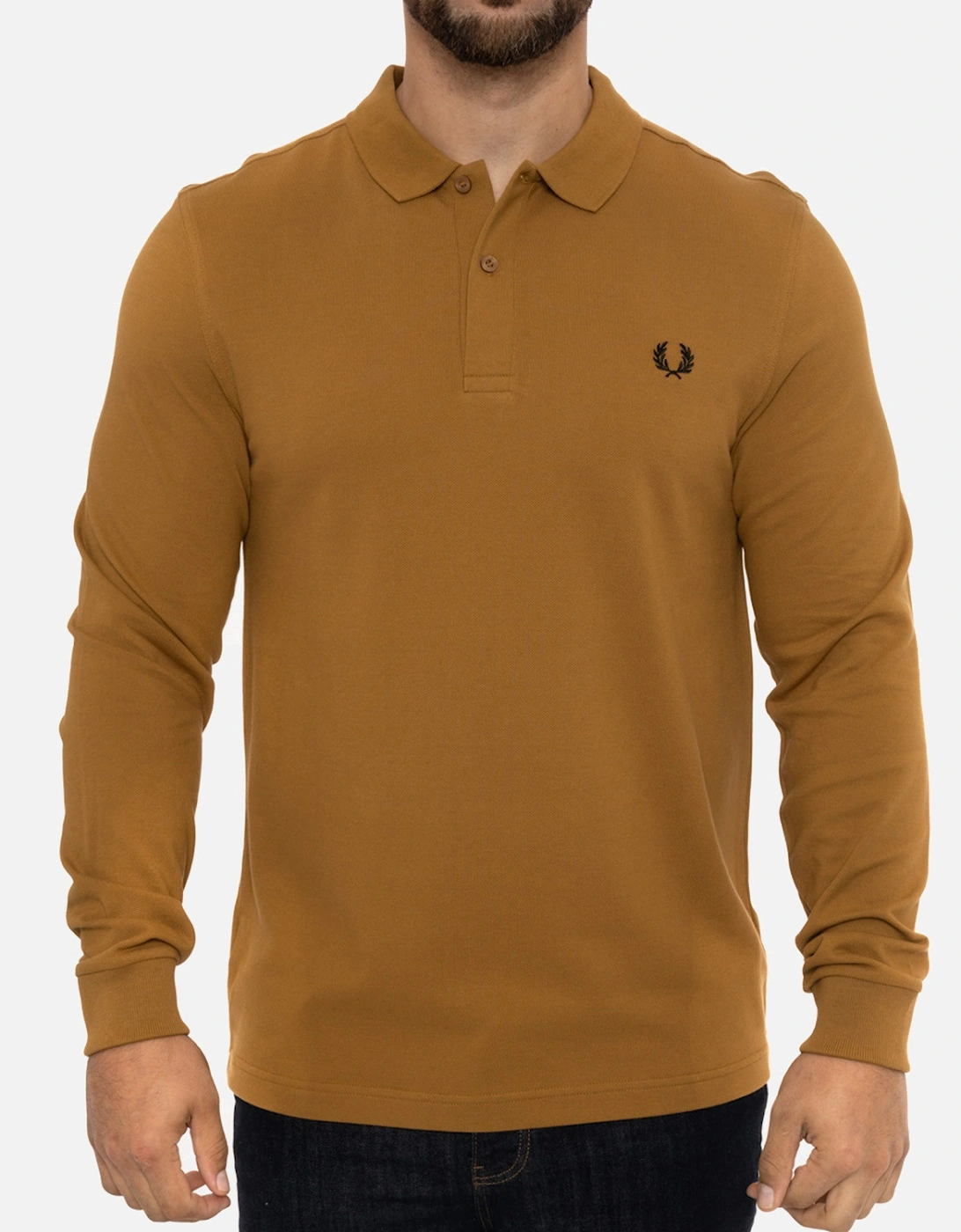 Mens Long Sleeve Plain Polo Shirt (Caramel), 8 of 7
