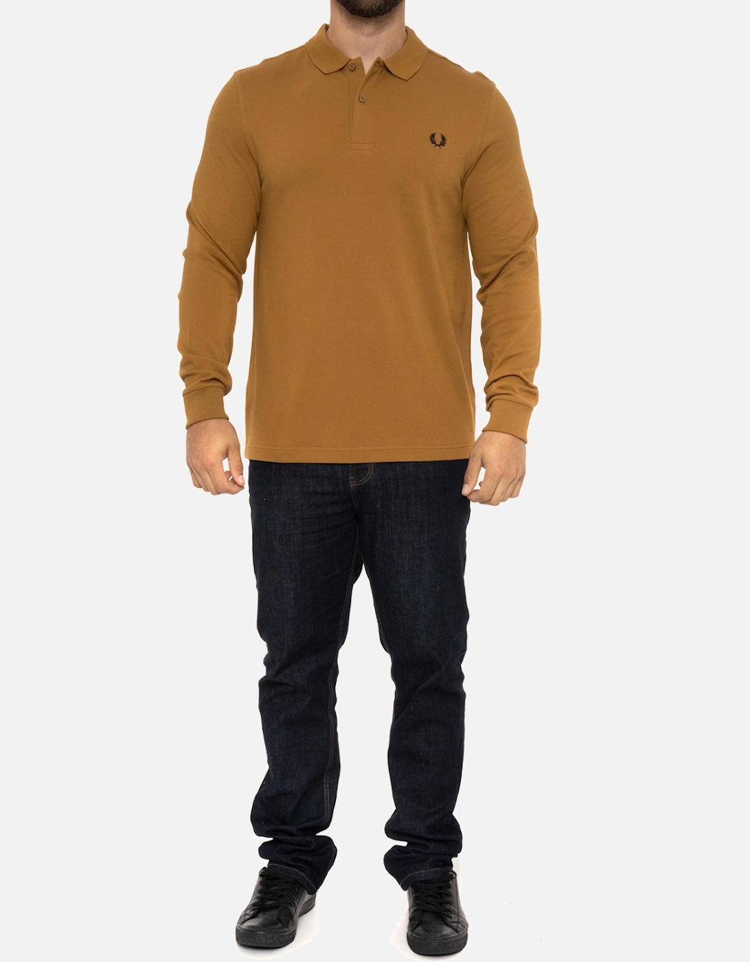 Mens Long Sleeve Plain Polo Shirt (Caramel)