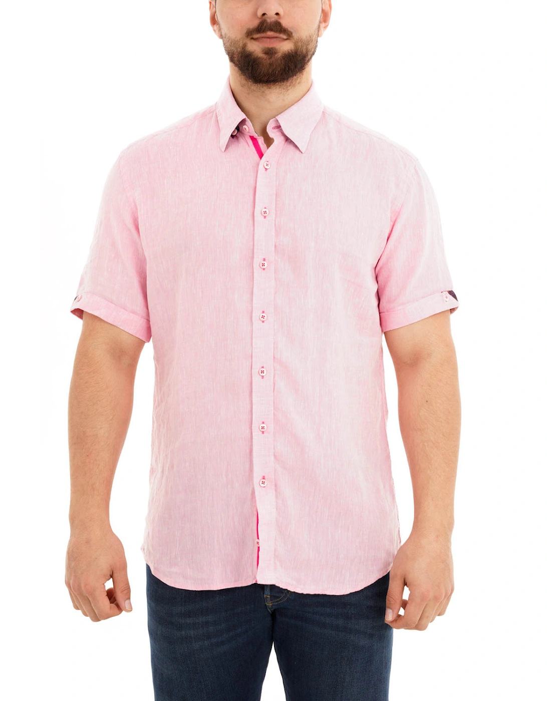 Mens S/S Linen Shirt (Pink), 4 of 3