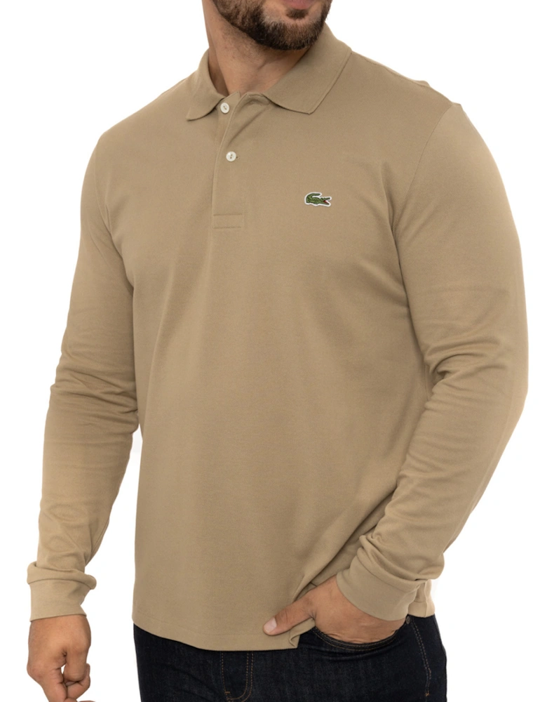 Mens L/S Plain Polo Shirt (Beige)