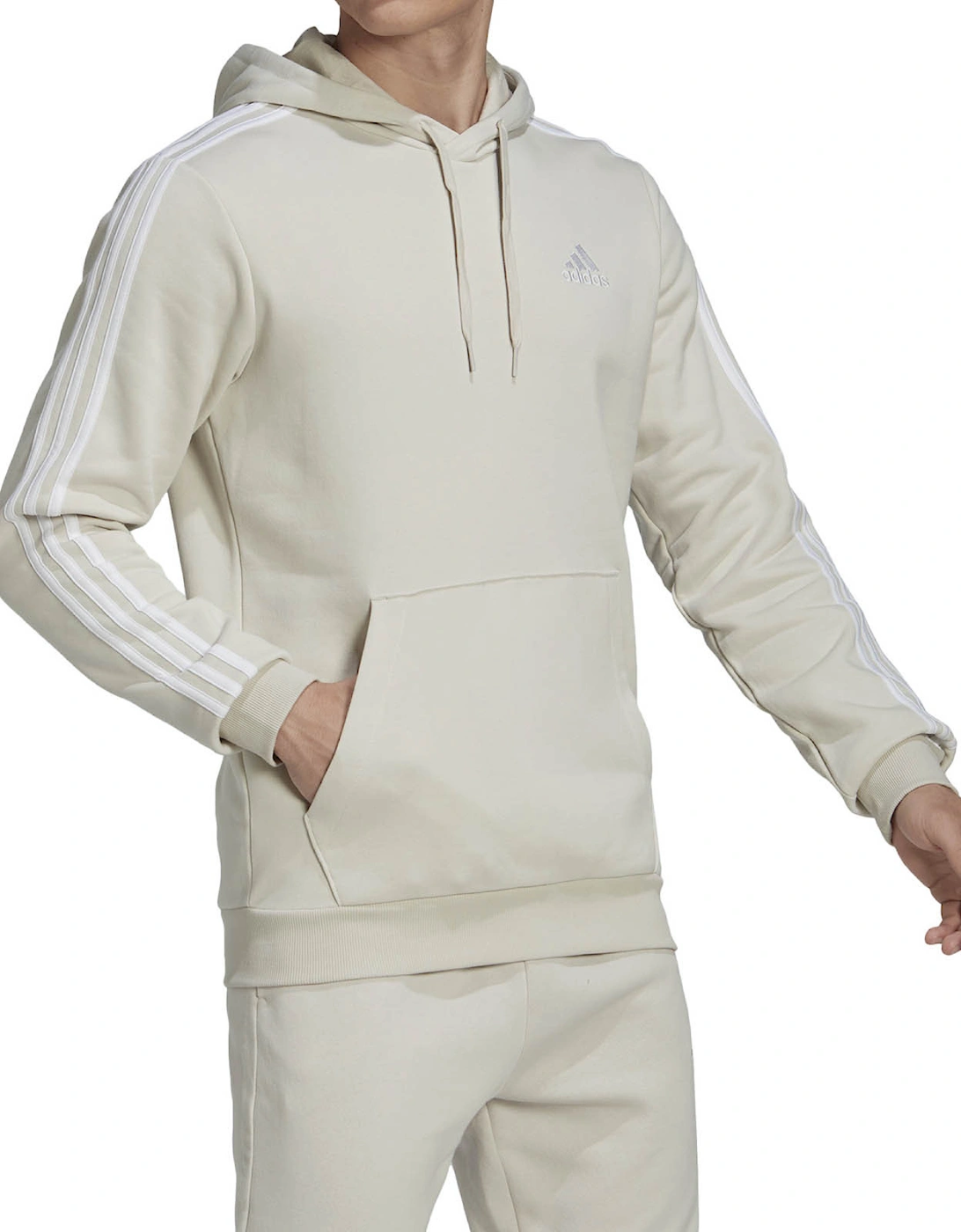 Mens 3 Stripe Overhead Hoodie (Cream)