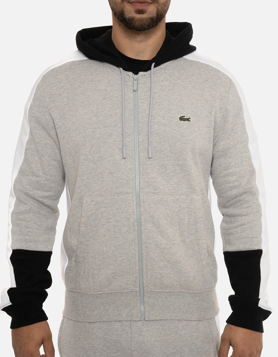 Mens Contrast Panel Full Zip Hoodie (Grey), 6 of 5