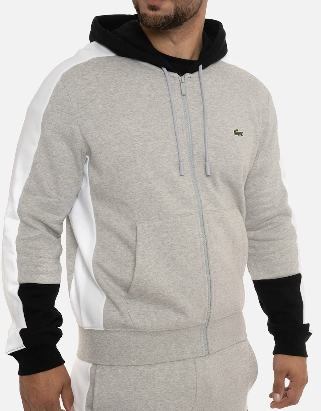 Mens Contrast Panel Full Zip Hoodie (Grey)