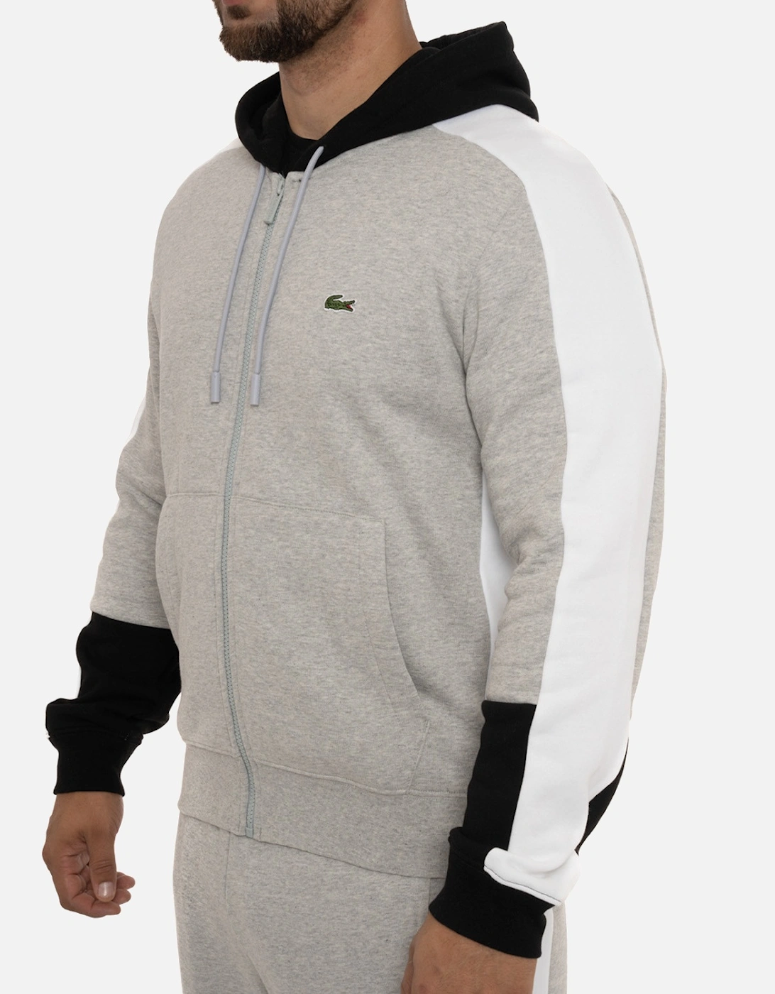 Mens Contrast Panel Full Zip Hoodie (Grey)