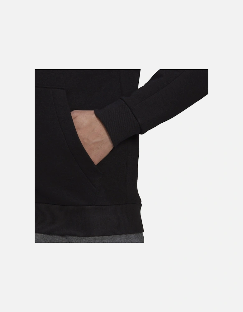 Mens Essentials Fleece Cut 3-Stripe Full Zip Hoodie (Black)