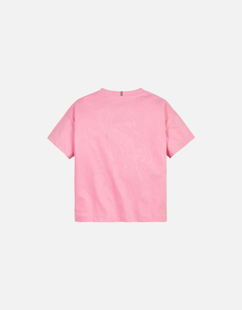 Juniors Contrast Varsity Bold Logo T-Shirt (Pink)