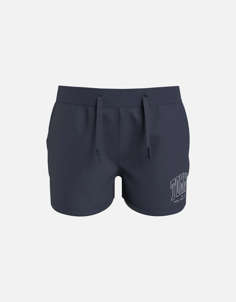Juniors Contrast Varsity Bold Logo Mini Shorts (Navy)