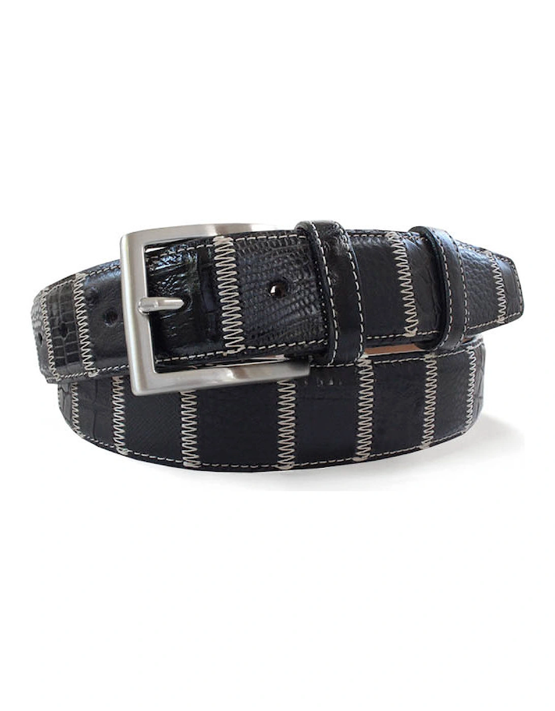 Mens Patchwork 35mm Leather Belt (Black), 2 of 1