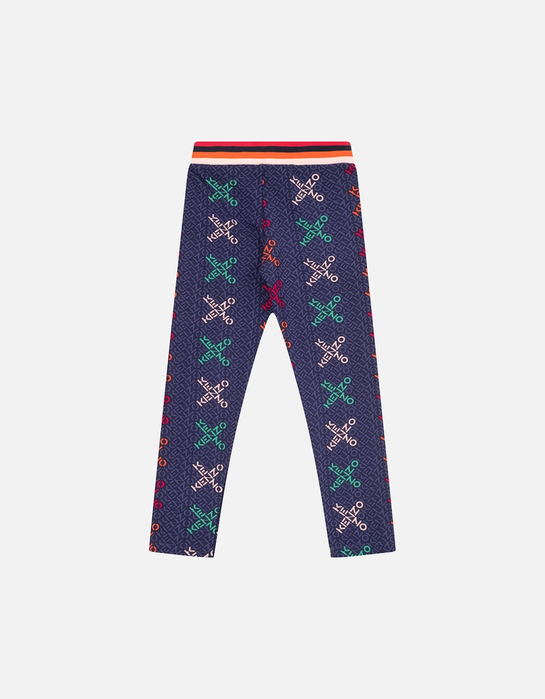 Kids Juniors Multicoloured Logo Pattern Leggings (Navy)