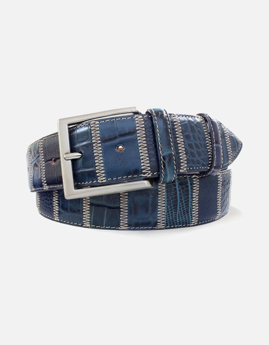 Mens Patchwork 40mm Leather Belt (Blue), 2 of 1