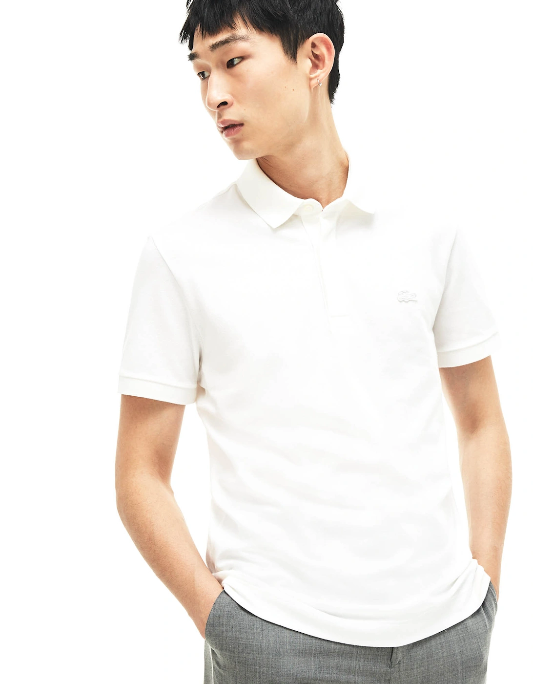 Mens Paris Concealed Button Polo Shirt (White)