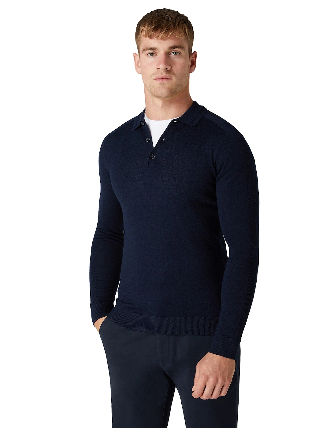 Remus Mens L/S Knitted Polo Shirt (Navy)