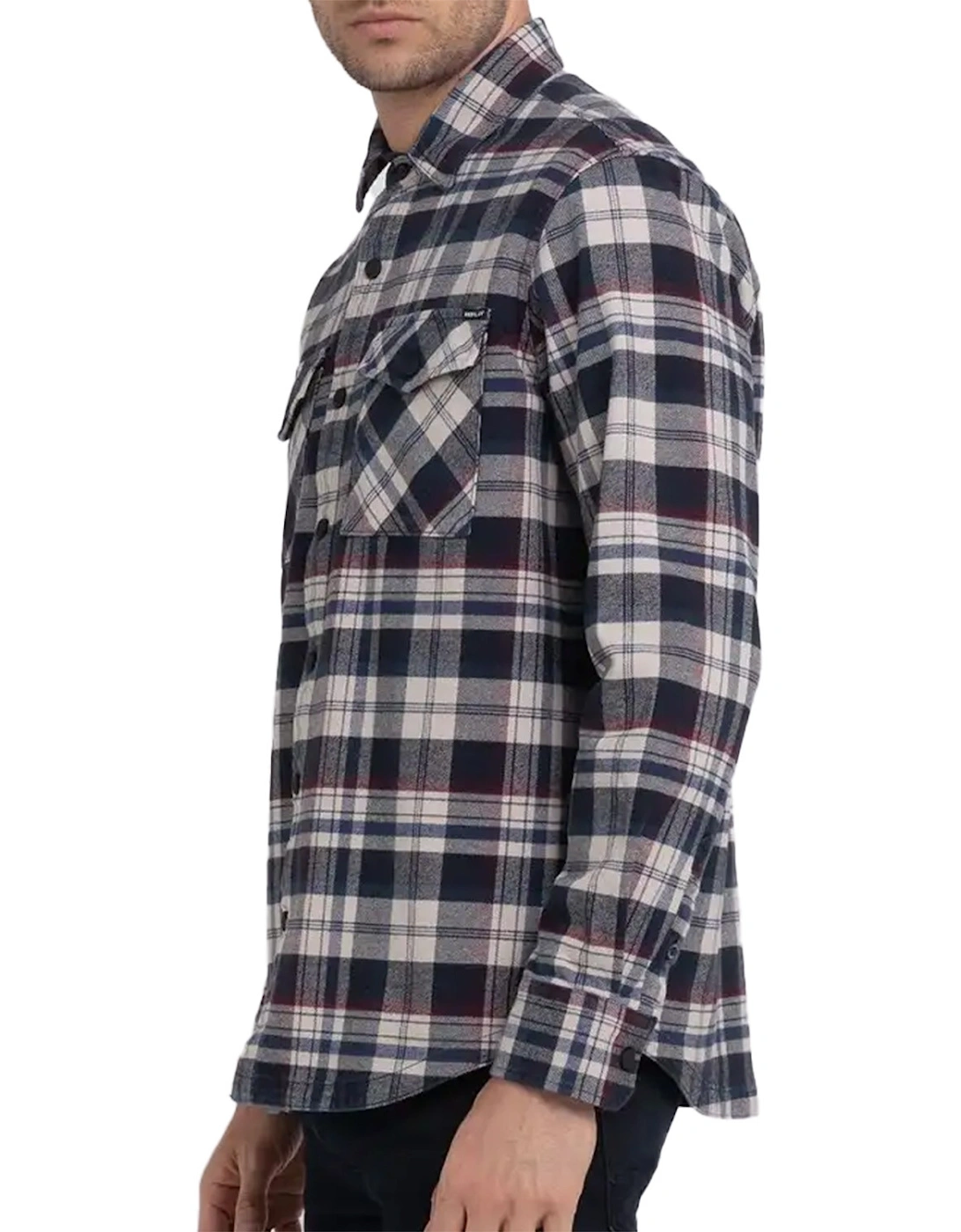 Mens Heavy Twill Check Shirt (Navy/Ecru)