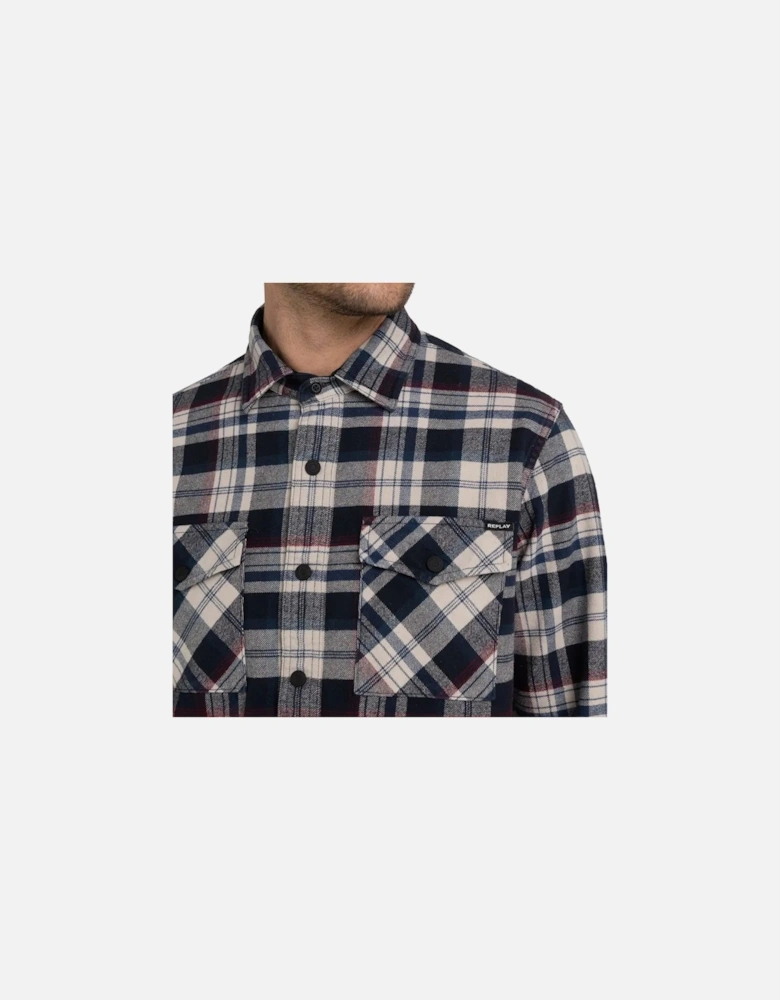 Mens Heavy Twill Check Shirt (Navy/Ecru)