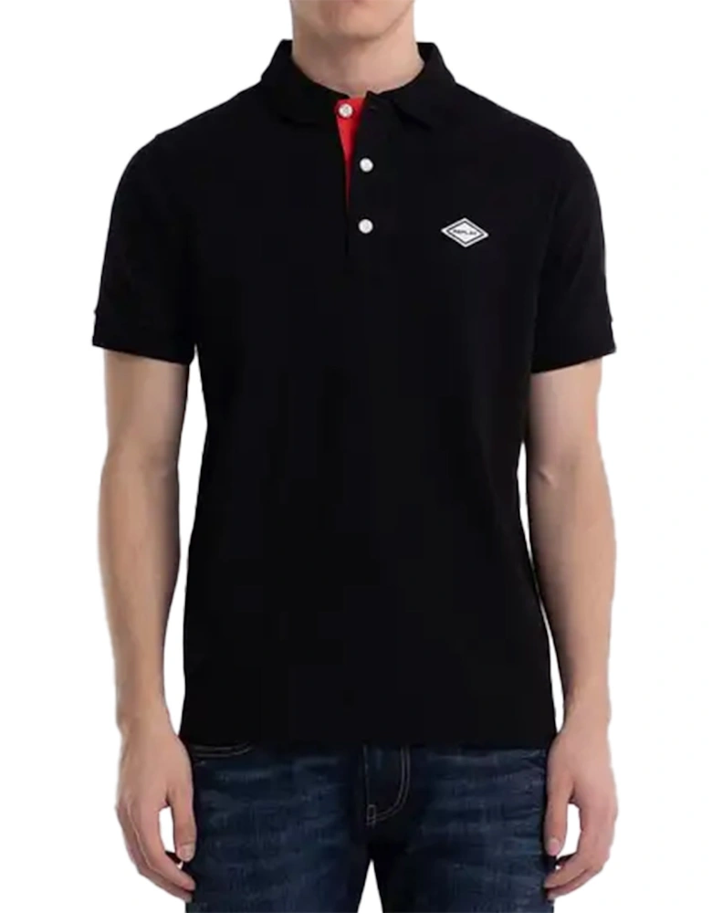 Mens Embroidered Badge Logo Polo Shirt (Black)