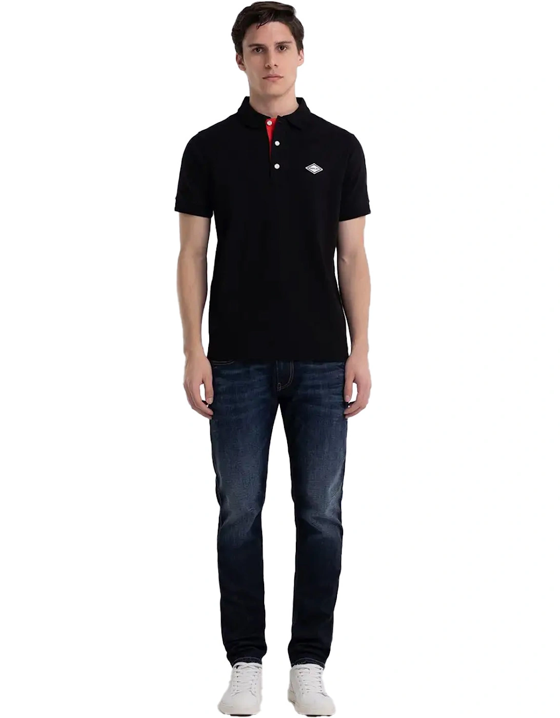 Mens Embroidered Badge Logo Polo Shirt (Black)