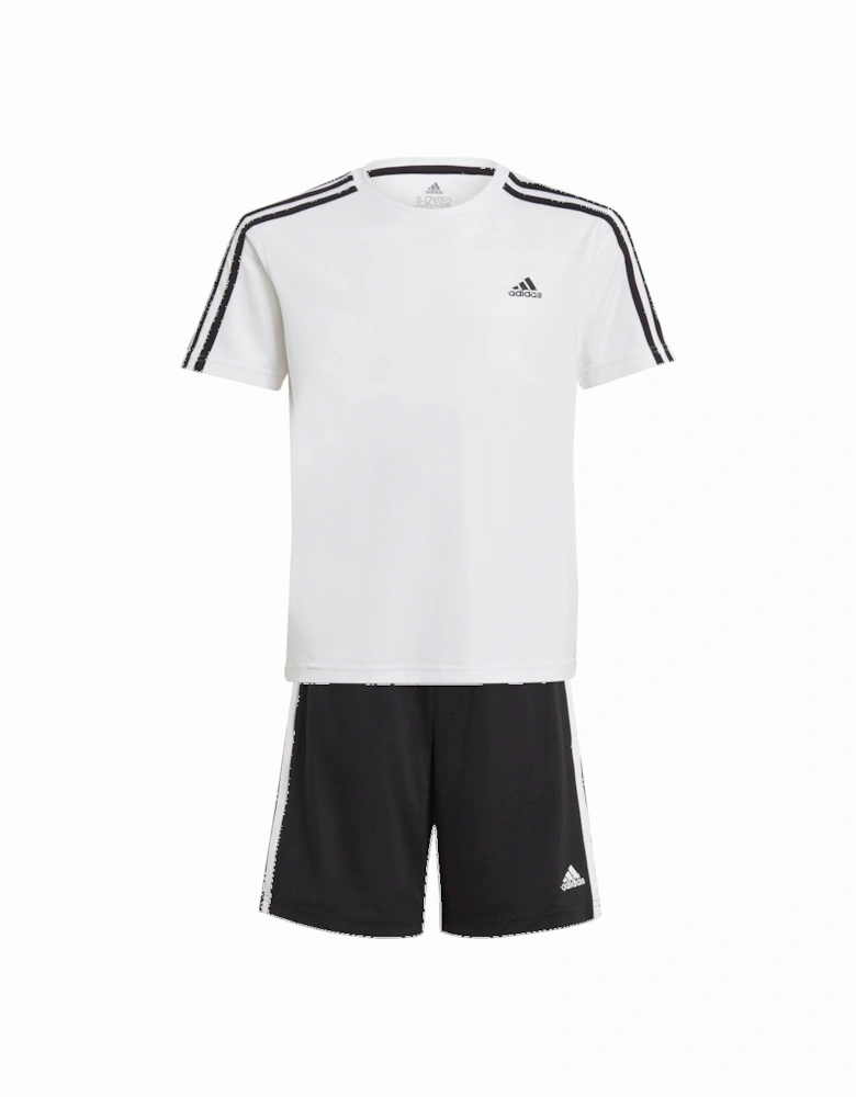 Juniors 3 Stripe T-Shirt And Short Set (White/Black)