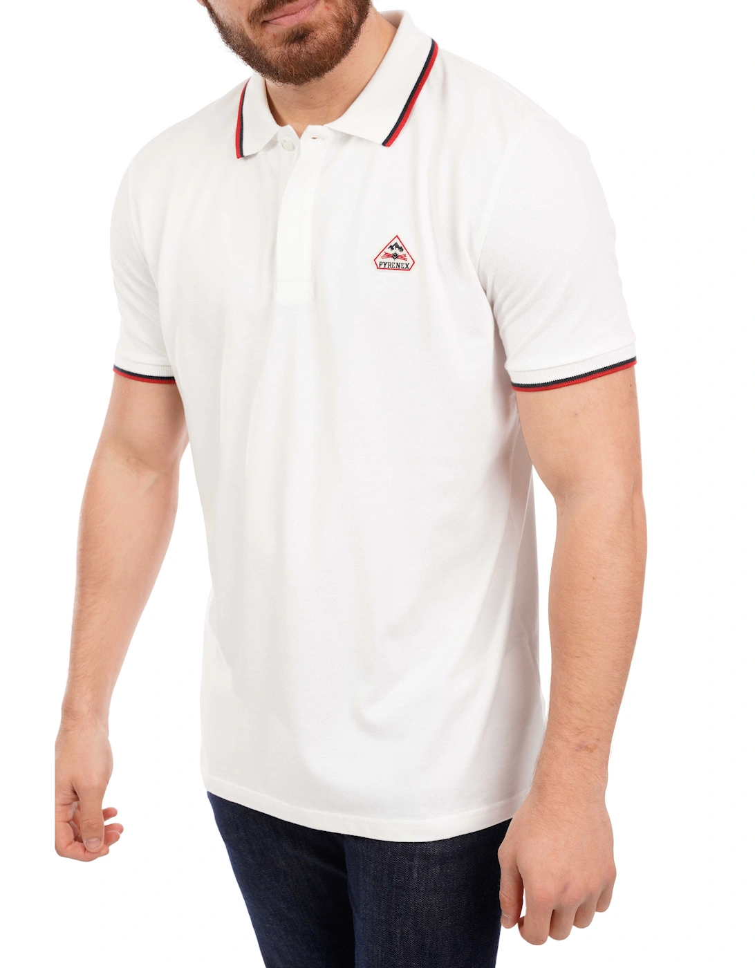 Mens Tipped Collar Polo Shirt (White), 5 of 4