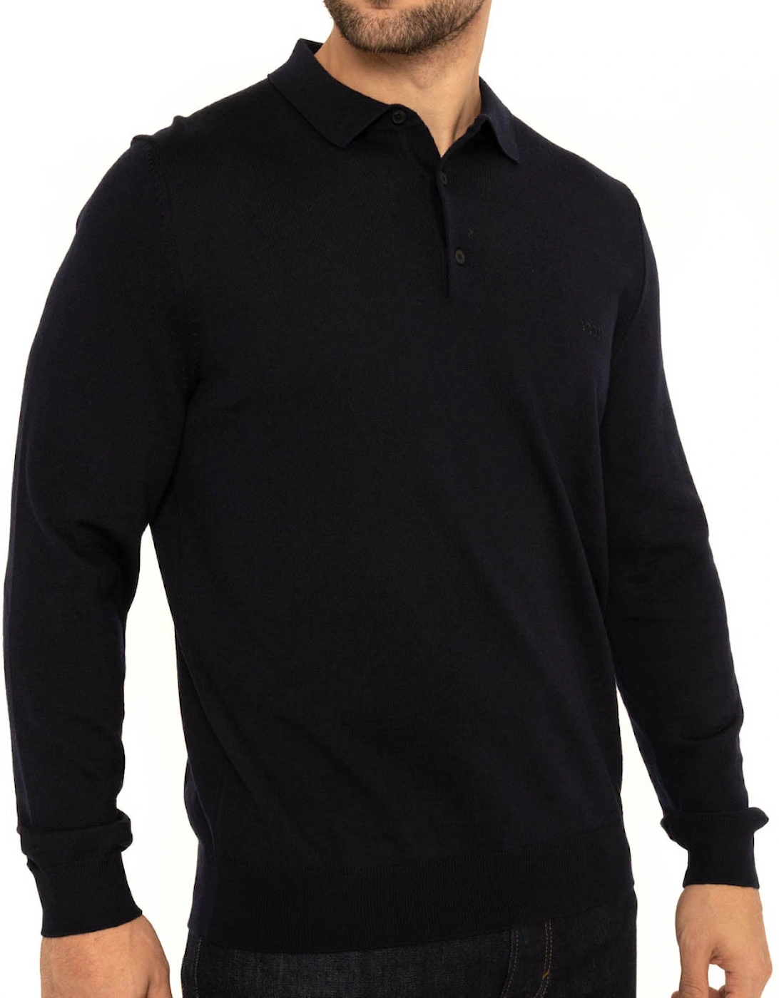 BOSS Mens Fine Wool Knitted Polo Shirt (Navy)