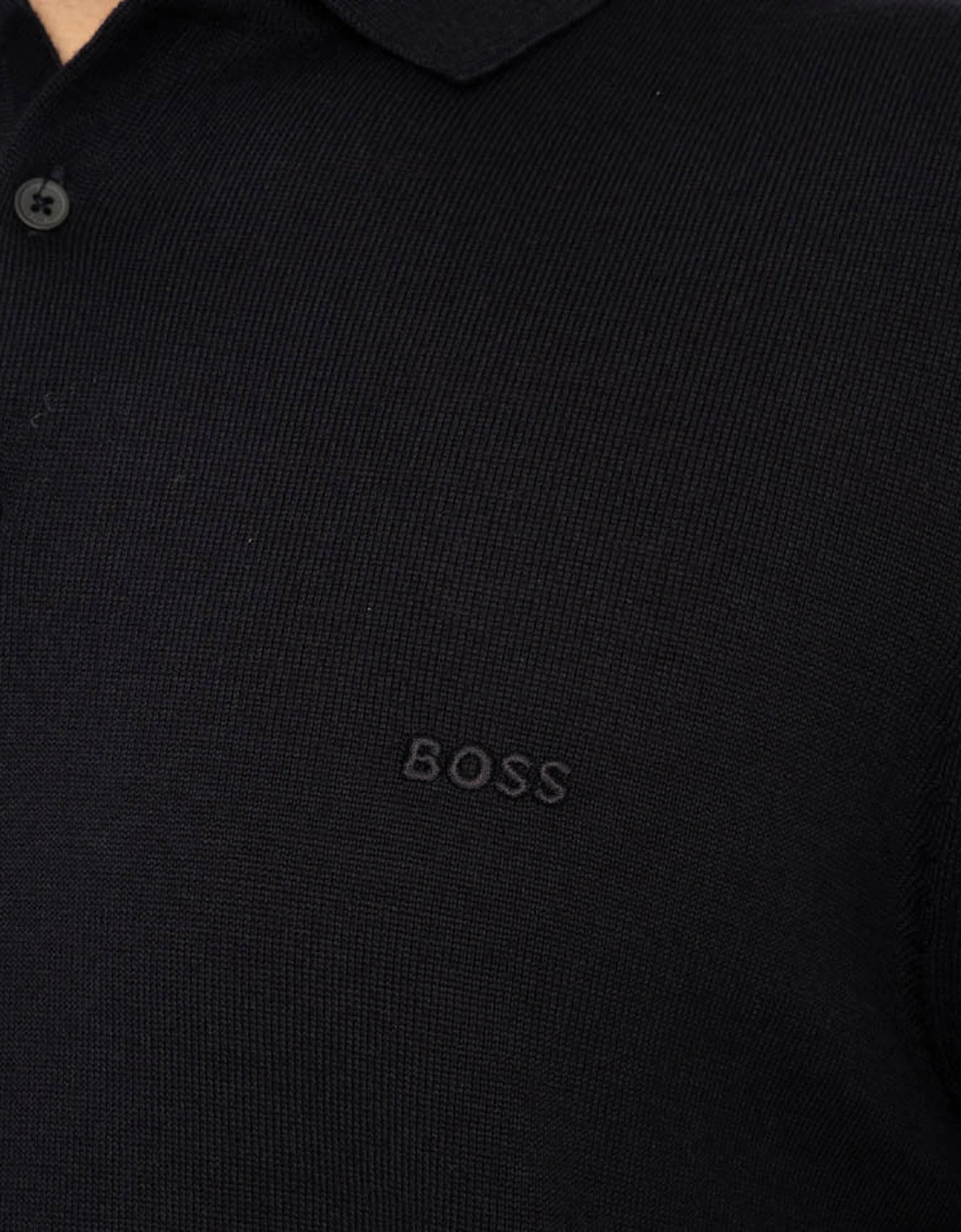 BOSS Mens Fine Wool Knitted Polo Shirt (Navy)