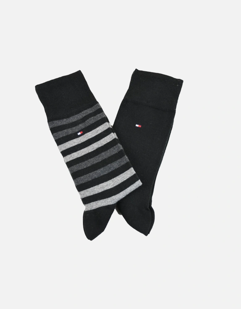 Mens Stripe 2pkt Socks (Black)