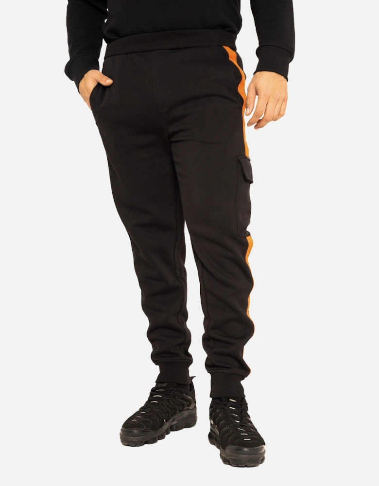 Mens Logo Tape Cargo Joggers (Black)