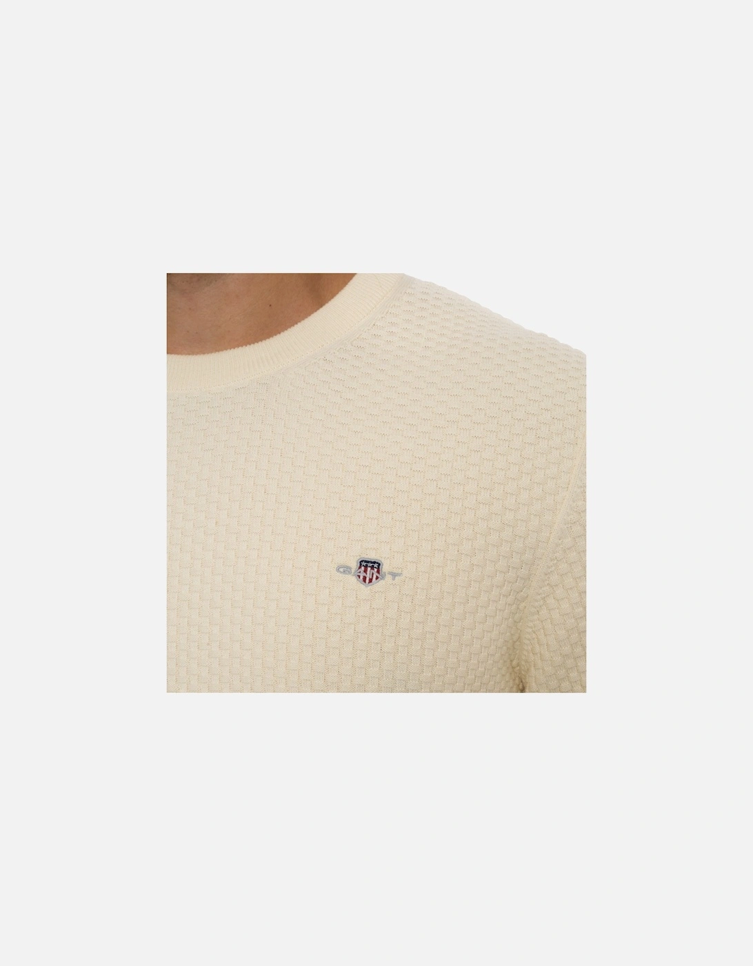 Mens Cotton Texture Crew Knit Sweatshirt (Cream)