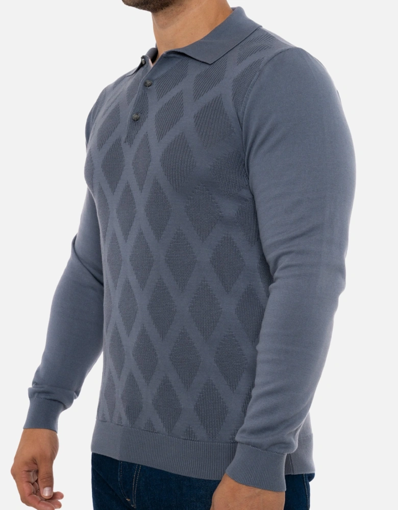 Mens Self Pattern Knitted Polo Shirt (Steel)