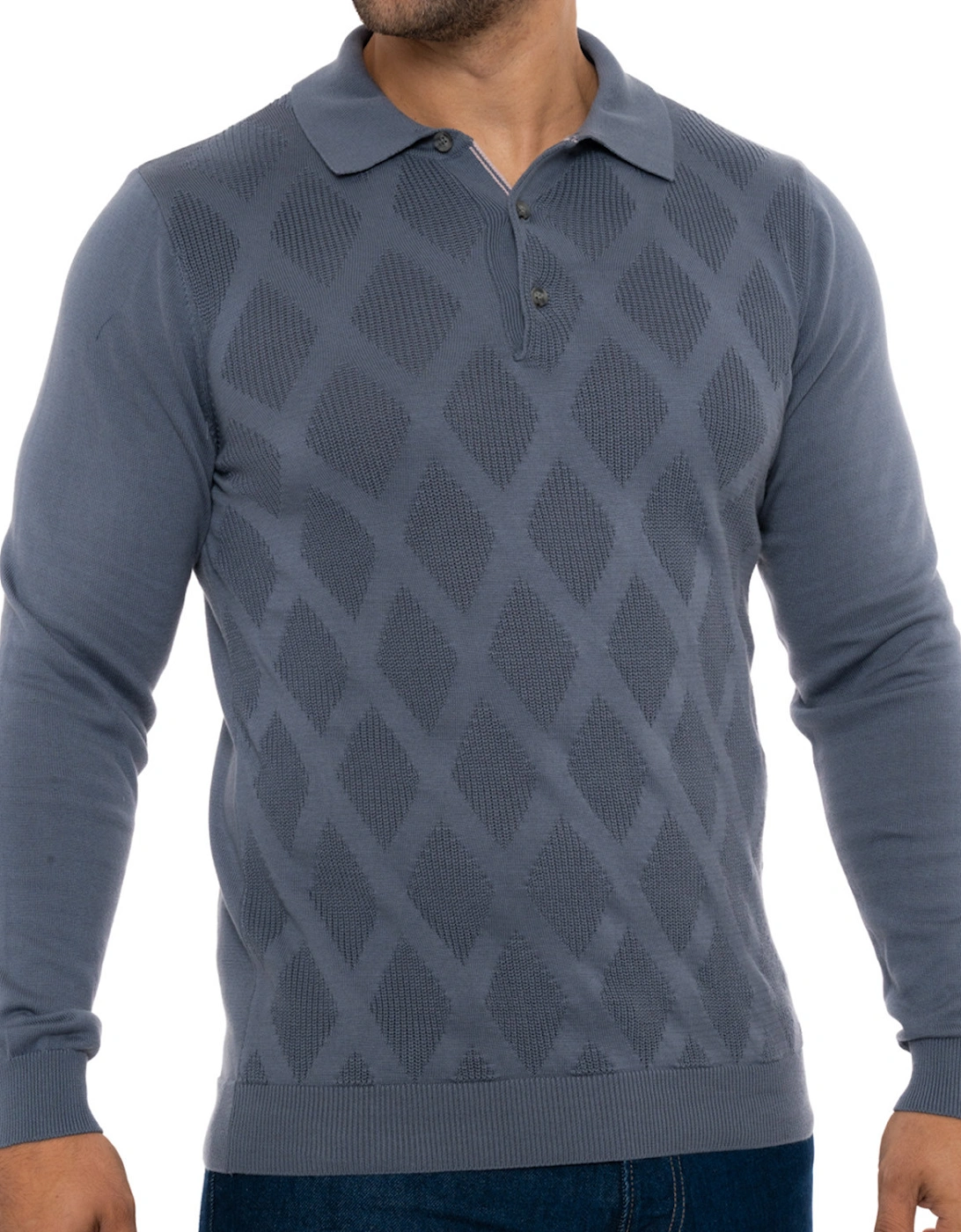 Mens Self Pattern Knitted Polo Shirt (Steel)