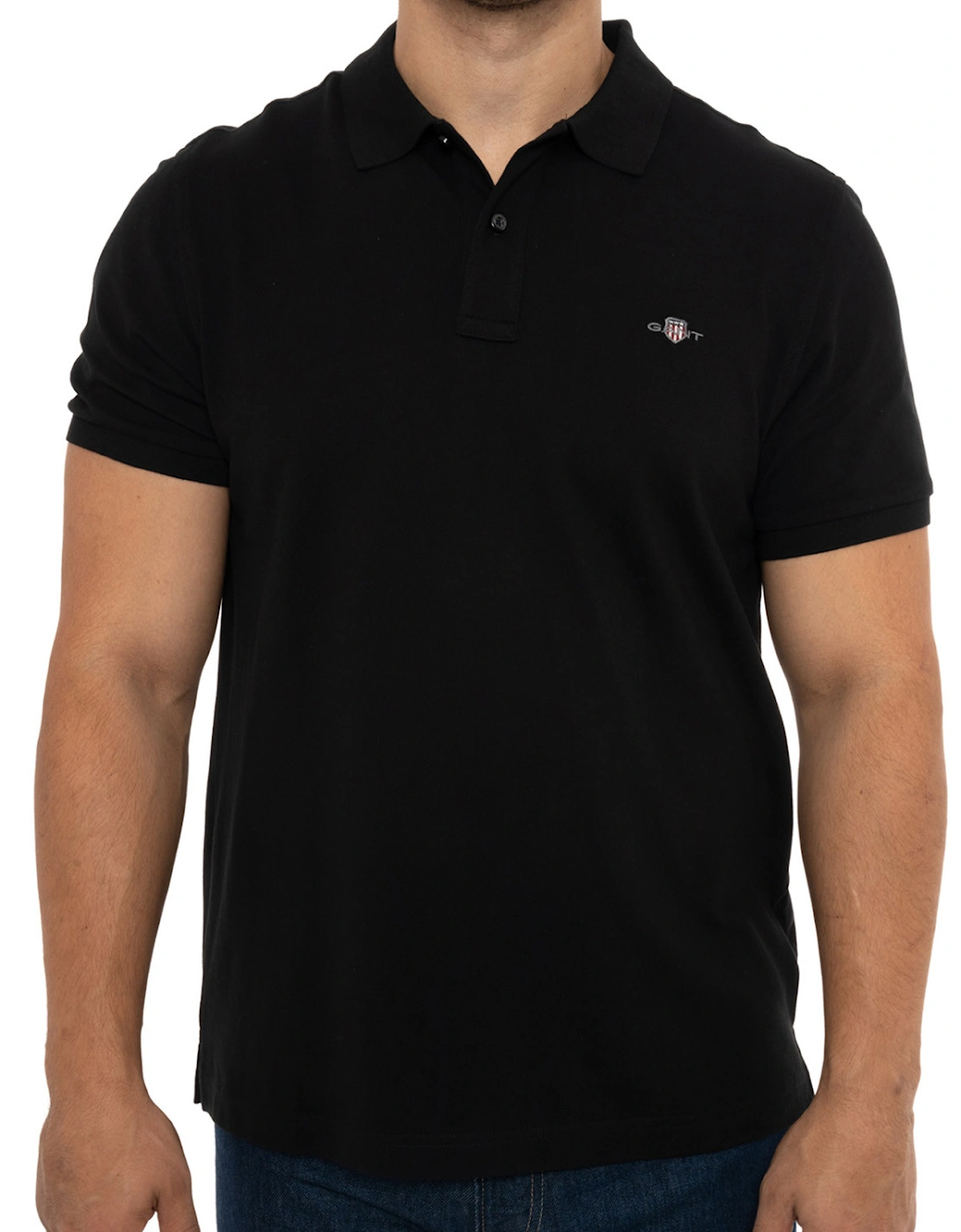 Mens Regular Shield S/S Pique Polo Shirt (Black), 8 of 7