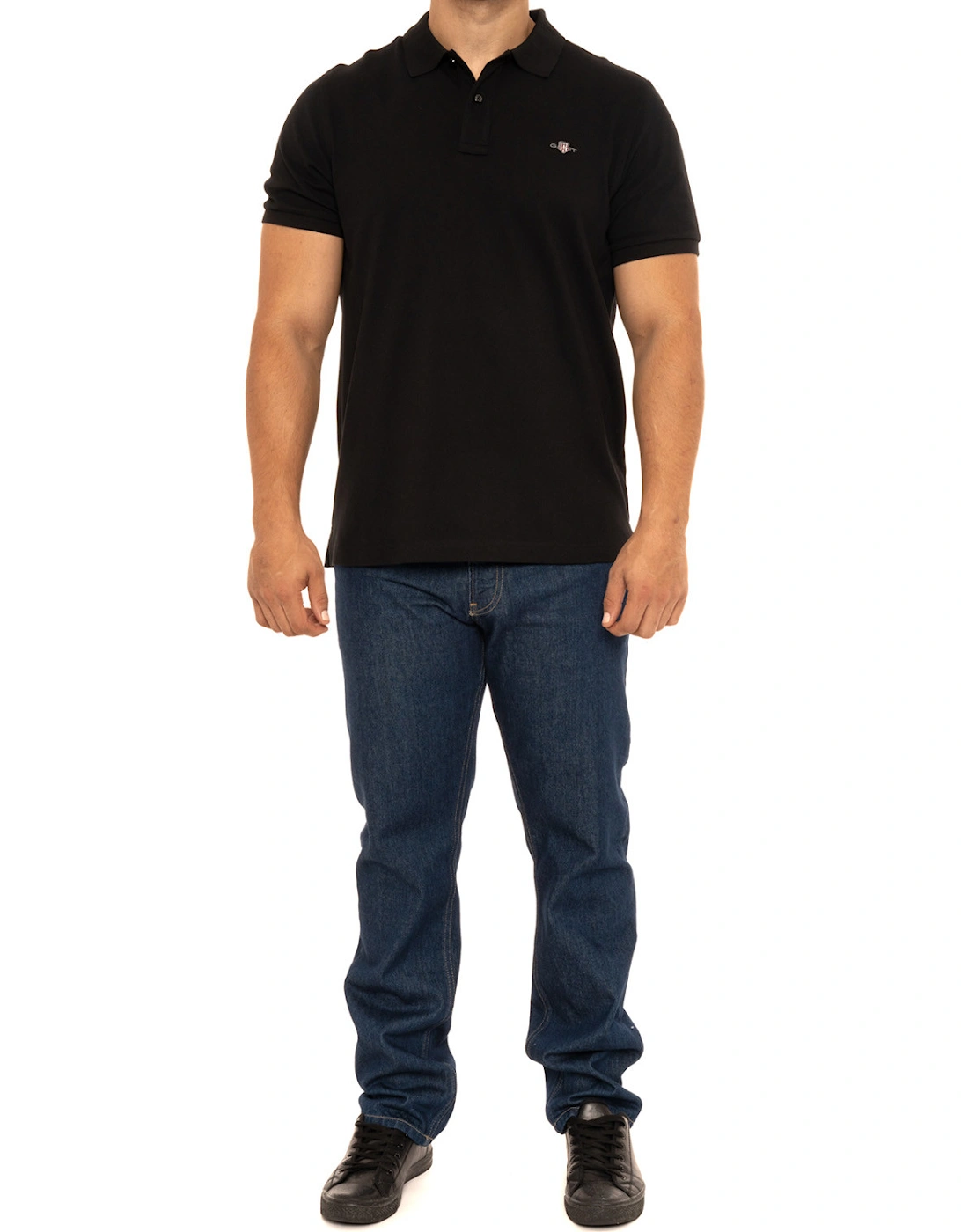 Mens Regular Shield S/S Pique Polo Shirt (Black)