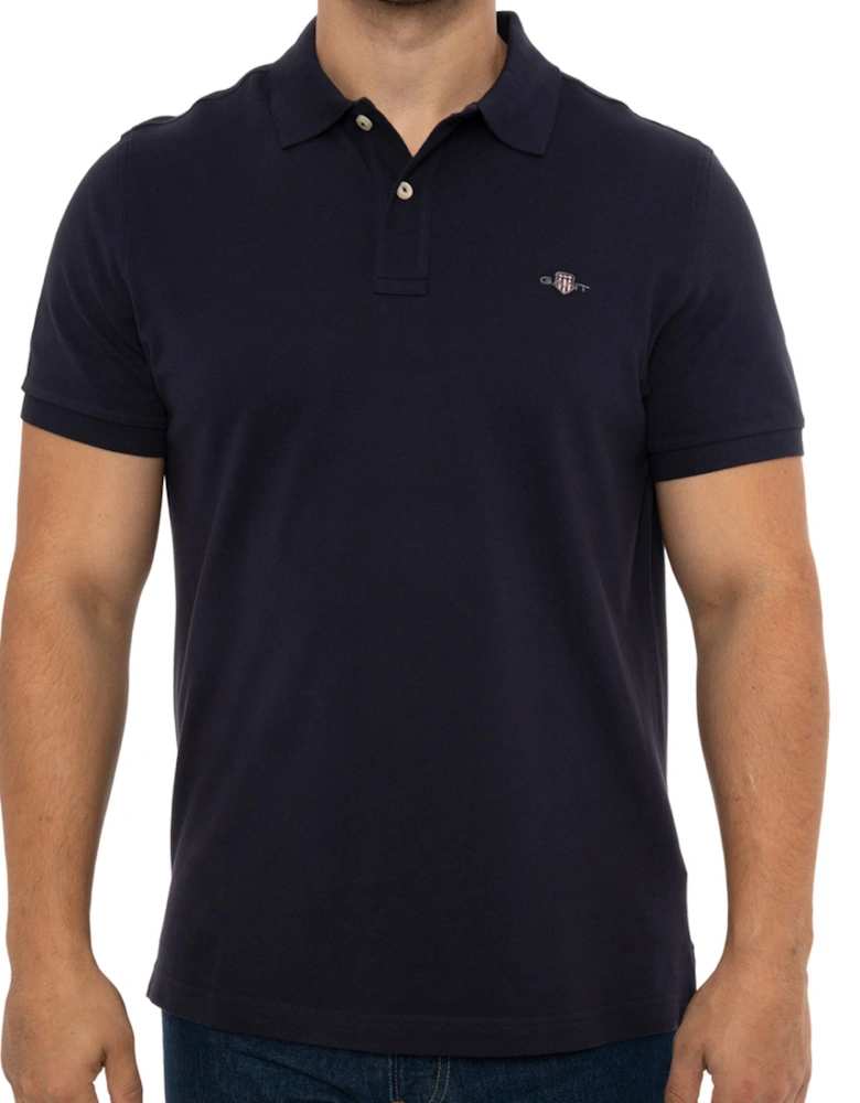 Mens Regular Shield S/S Pique Polo Shirt (Navy)