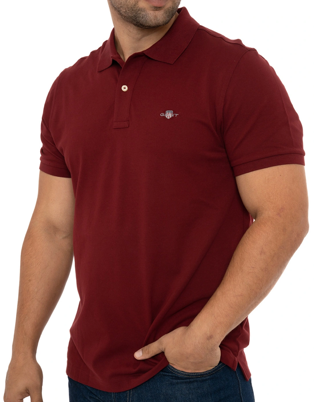 Mens Regular Shield S/S Pique Polo Shirt (Wine)