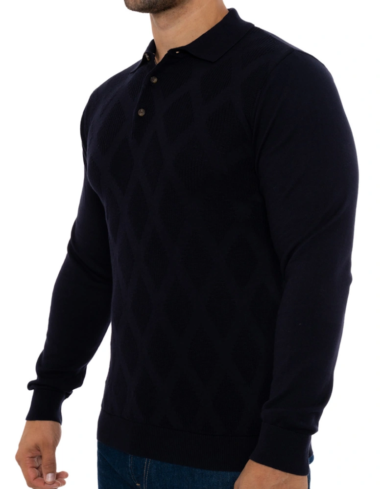 Mens Self Pattern Knitted Polo Shirt (Navy)