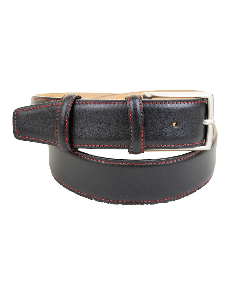 Mens Smart Stitched Edge Belt (Black/Red)