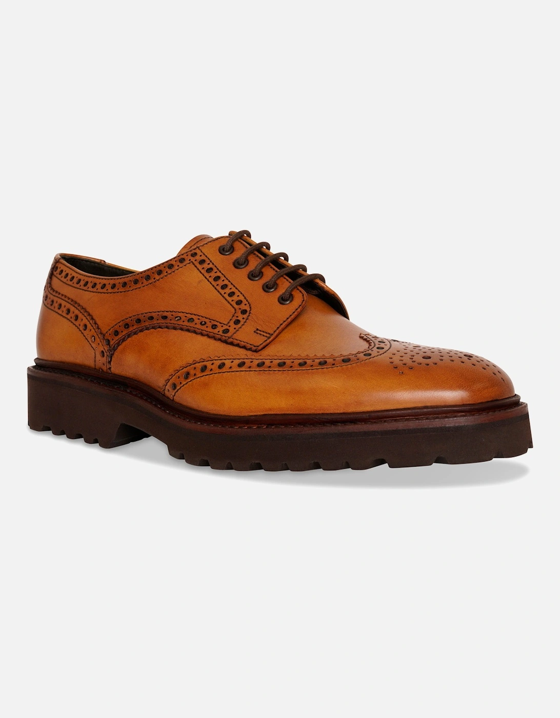 Mens Perseus Lace Brogue Shoes (Tan), 4 of 3