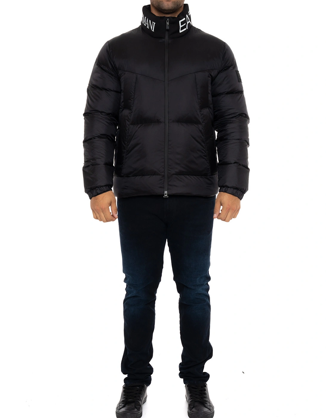 Mens Neck Logo Puffer Jacket (Black)