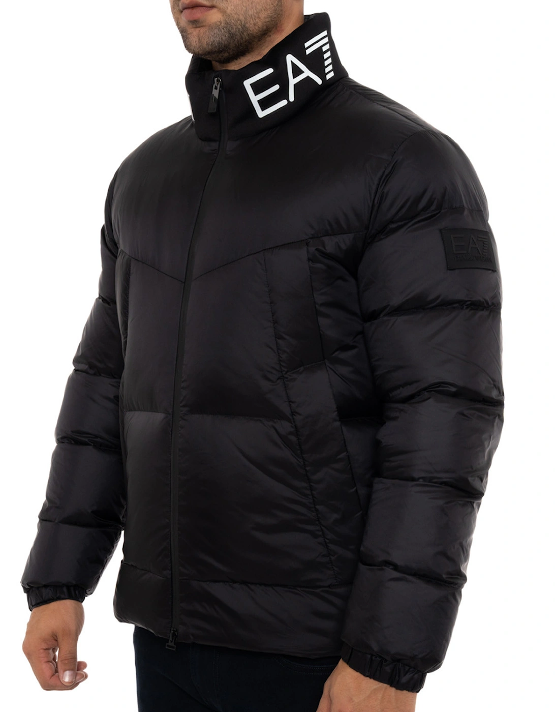 Mens Neck Logo Puffer Jacket (Black)