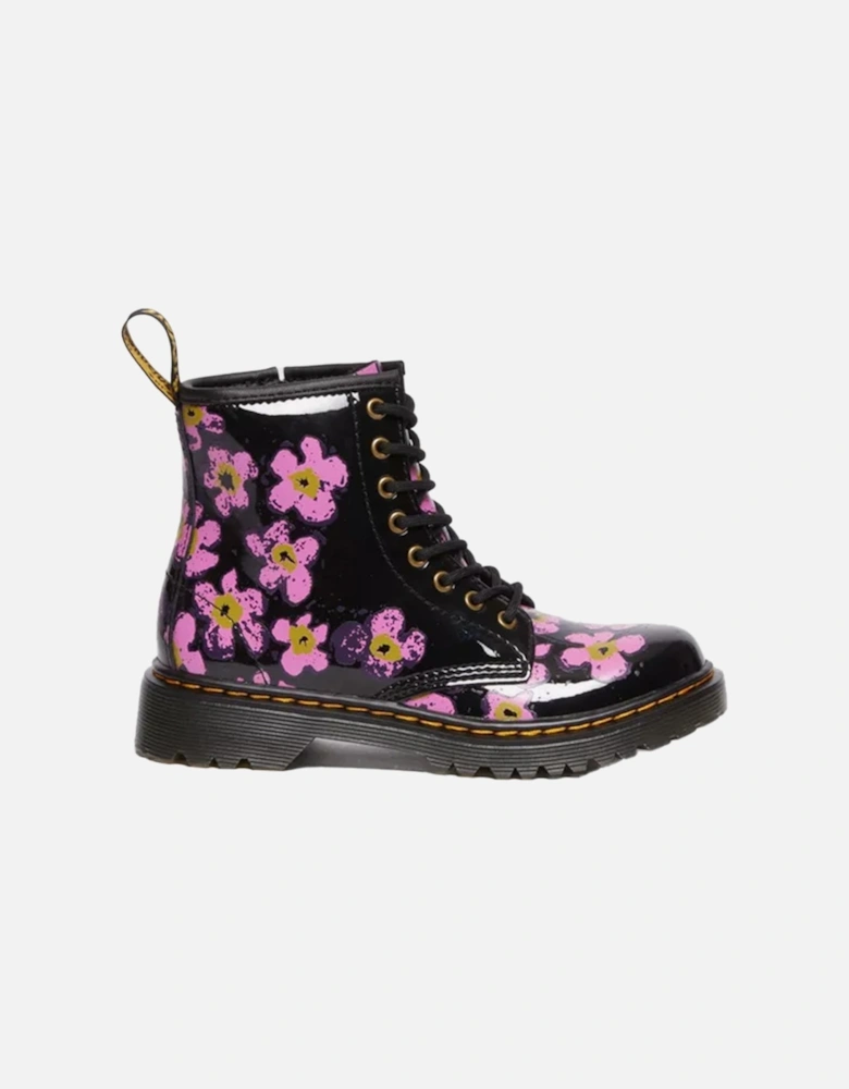 Dr. Martens Juniors Patent Lamper Flower Boots (Black)