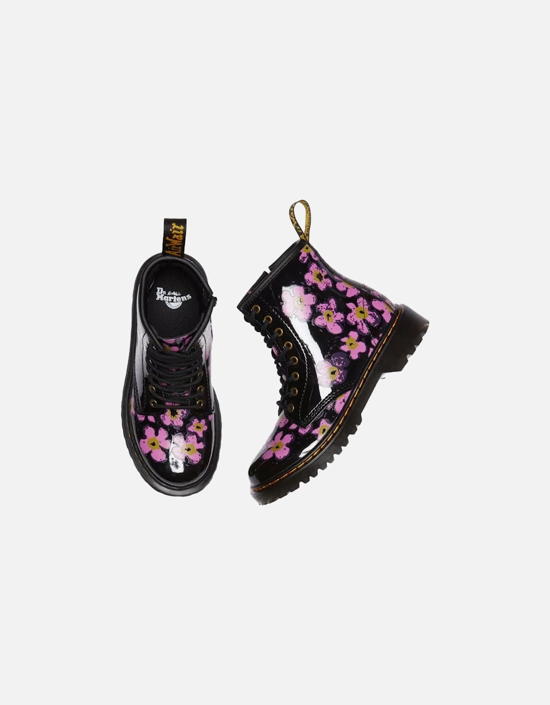 Dr. Martens Juniors Patent Lamper Flower Boots (Black)