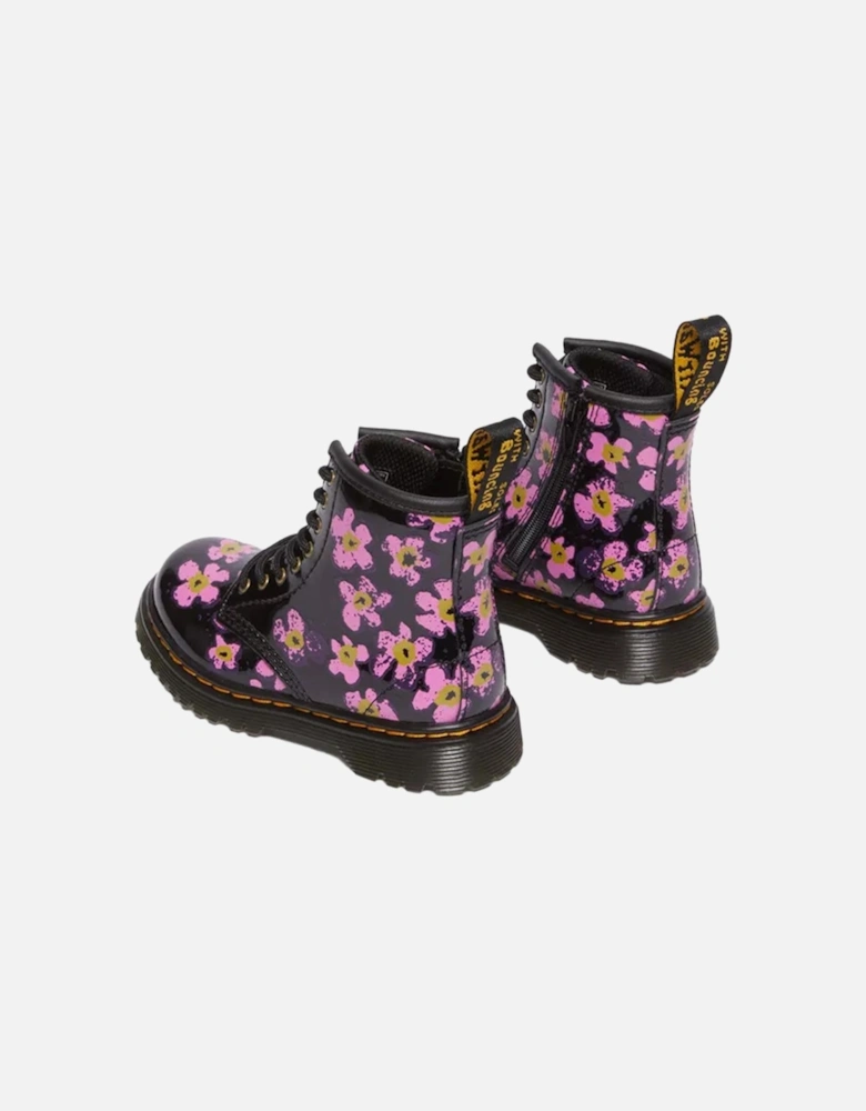 Dr. Martens Infants Patent Lamper Flower Boots (Black)
