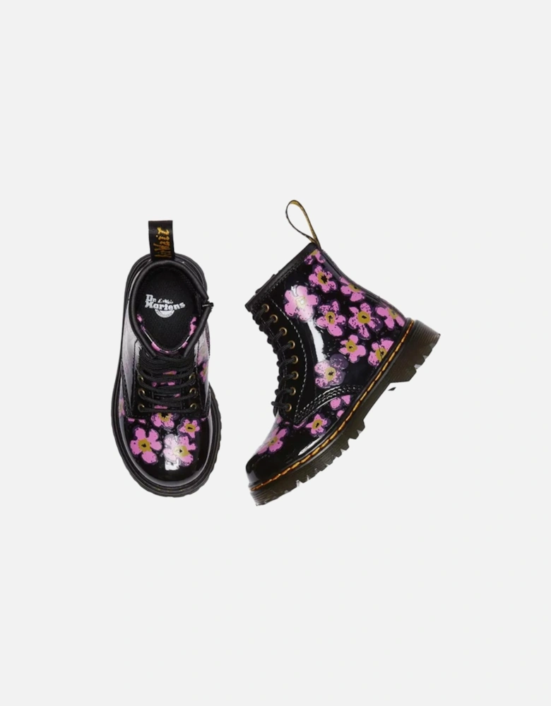 Dr. Martens Infants Patent Lamper Flower Boots (Black)