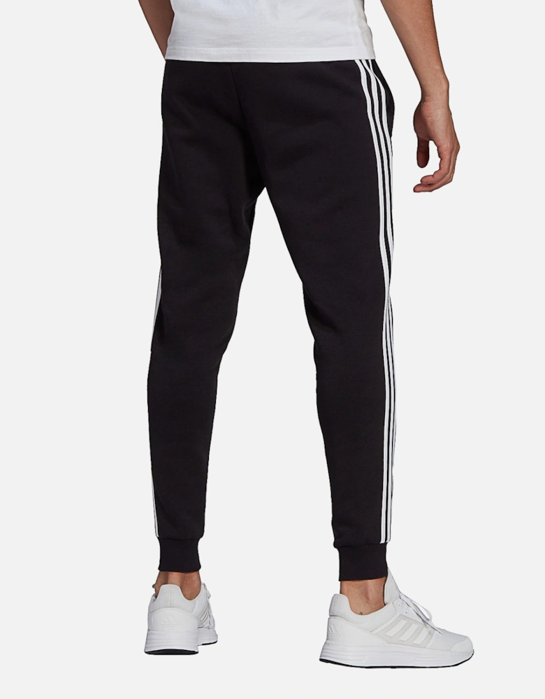 Mens 3 Stripe Fleece Cuffed Joggers (Black)