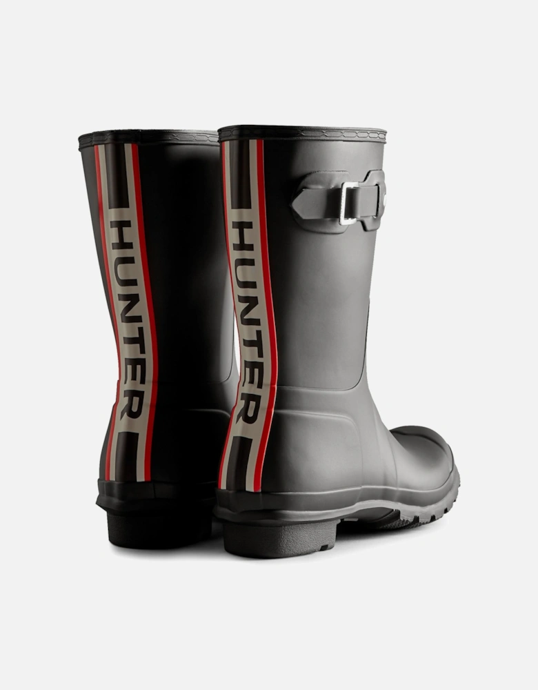 Womens Tri Colour Logo Backstrap Short Wellington Boots (Black)