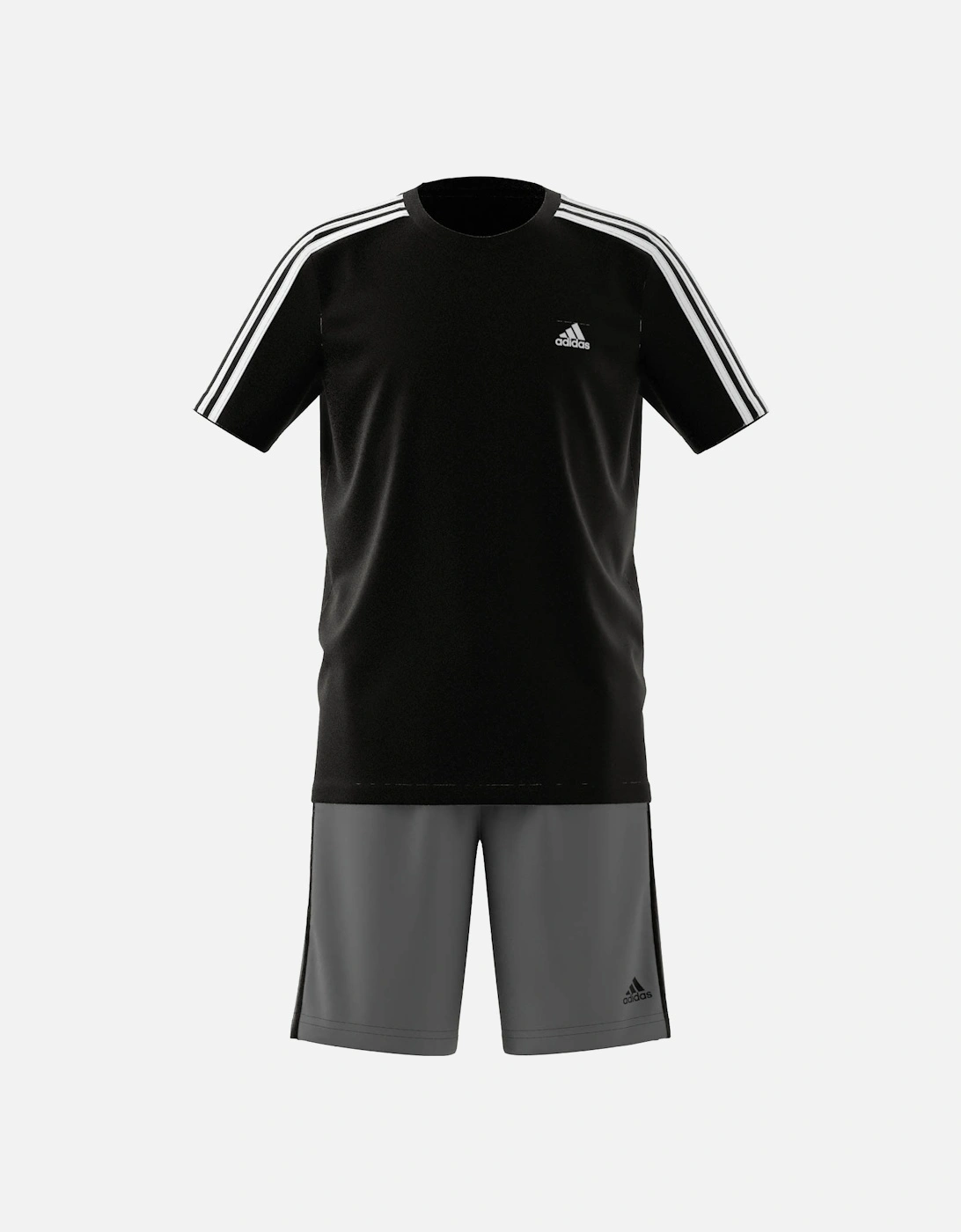 Juniors 3-Stripe T-Shirt & Shorts Set (Black/White), 4 of 3