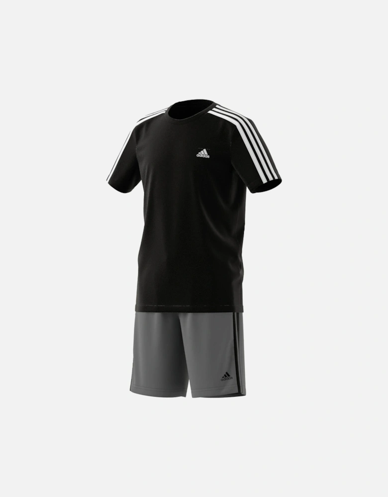 Juniors 3-Stripe T-Shirt & Shorts Set (Black/White)