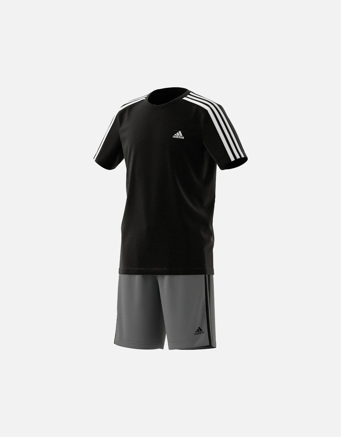 Juniors 3-Stripe T-Shirt & Shorts Set (Black/White)