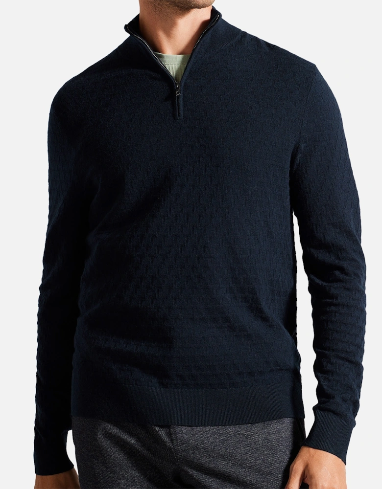 Mens Kurnle Stitch Knit Half Zip Sweatshirt (Navy)