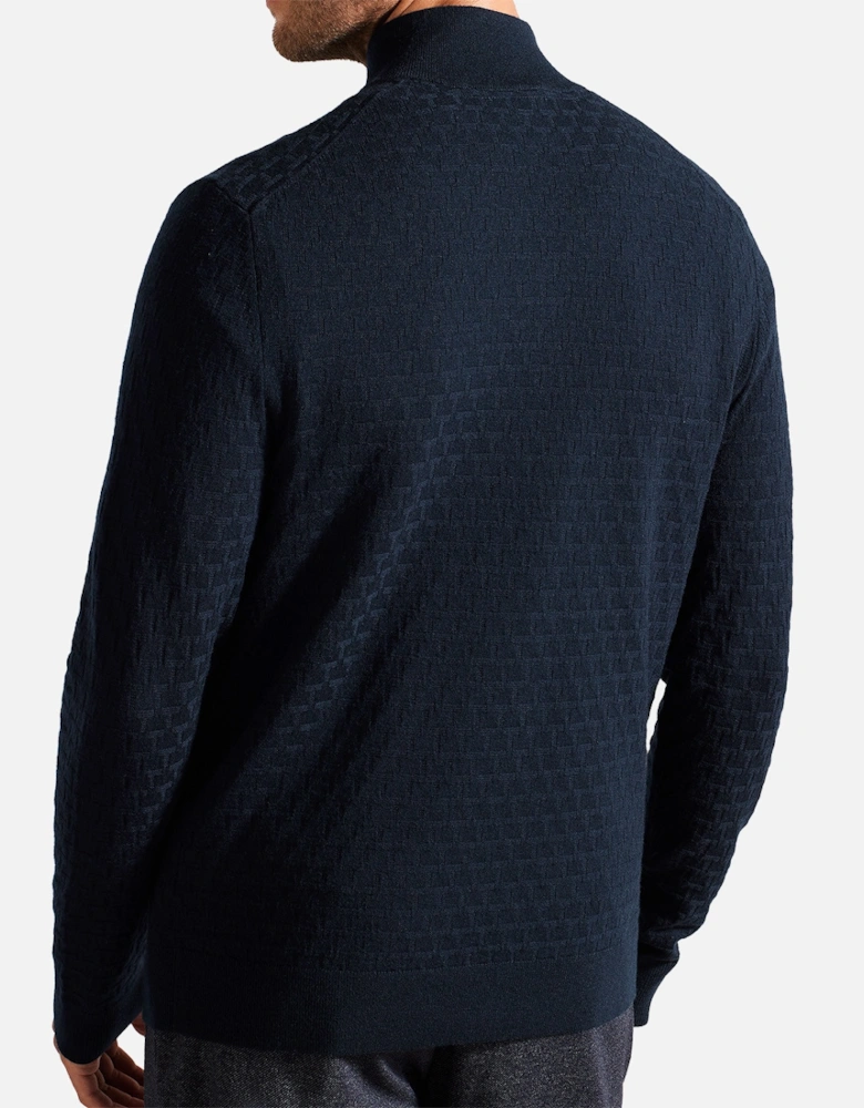 Mens Kurnle Stitch Knit Half Zip Sweatshirt (Navy)