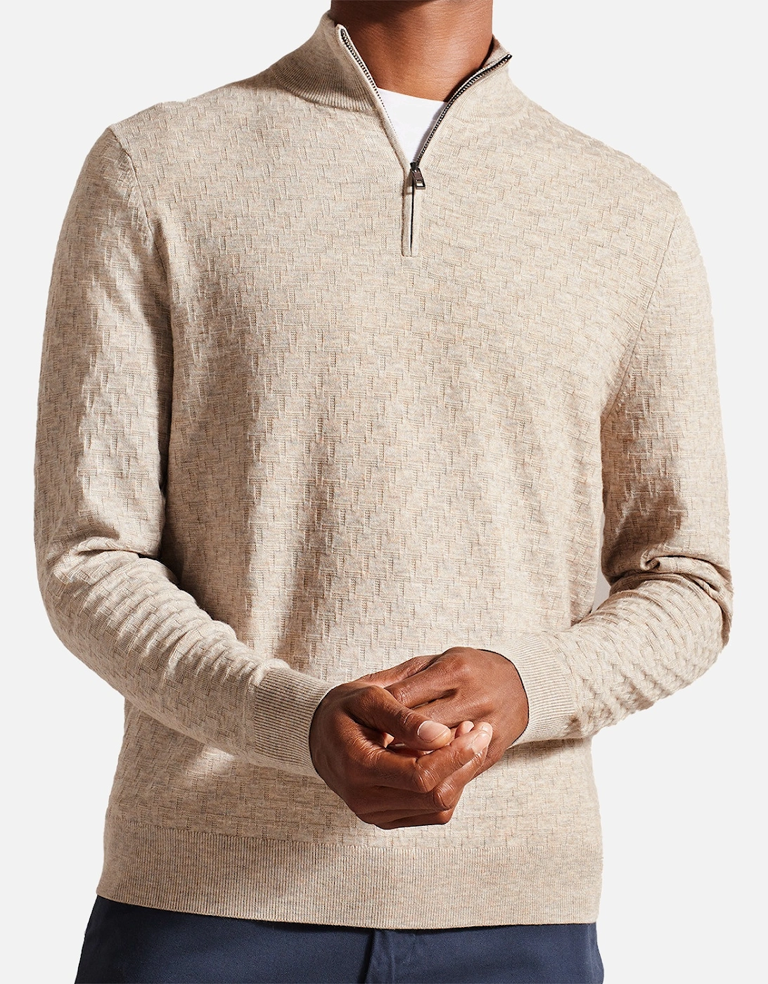 Mens Kurnle Stitch Knit Half Zip Sweatshirt (Brown)